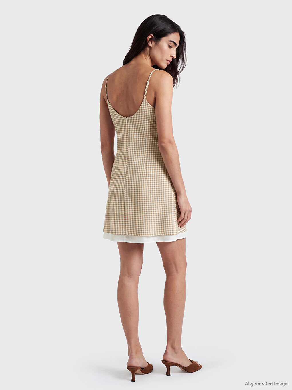 U Neck Plaid Strappy Mini Dress-3