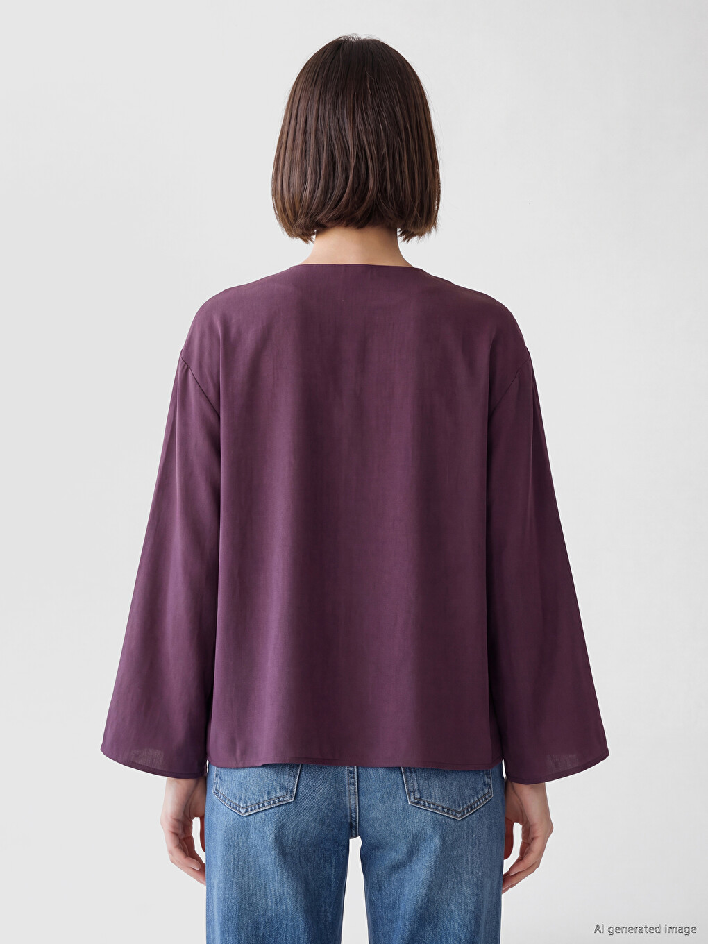 Bordo V Yaka Bağlamalı Kadın Kimono-3