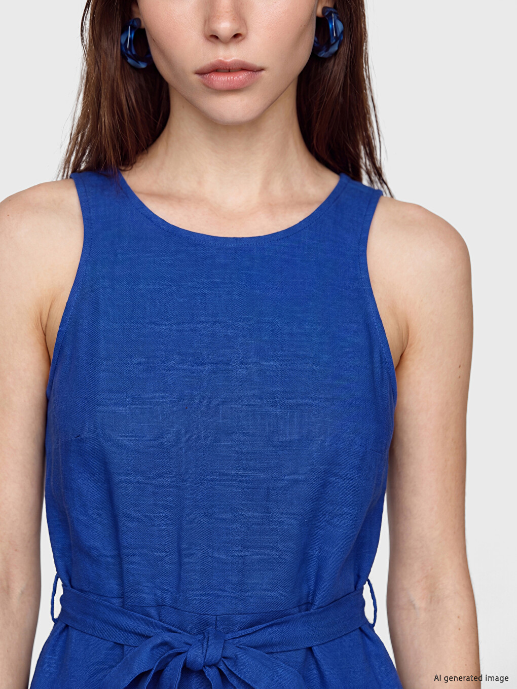 Women's Linen Blend Sash Waist Short Jumpsuit-2