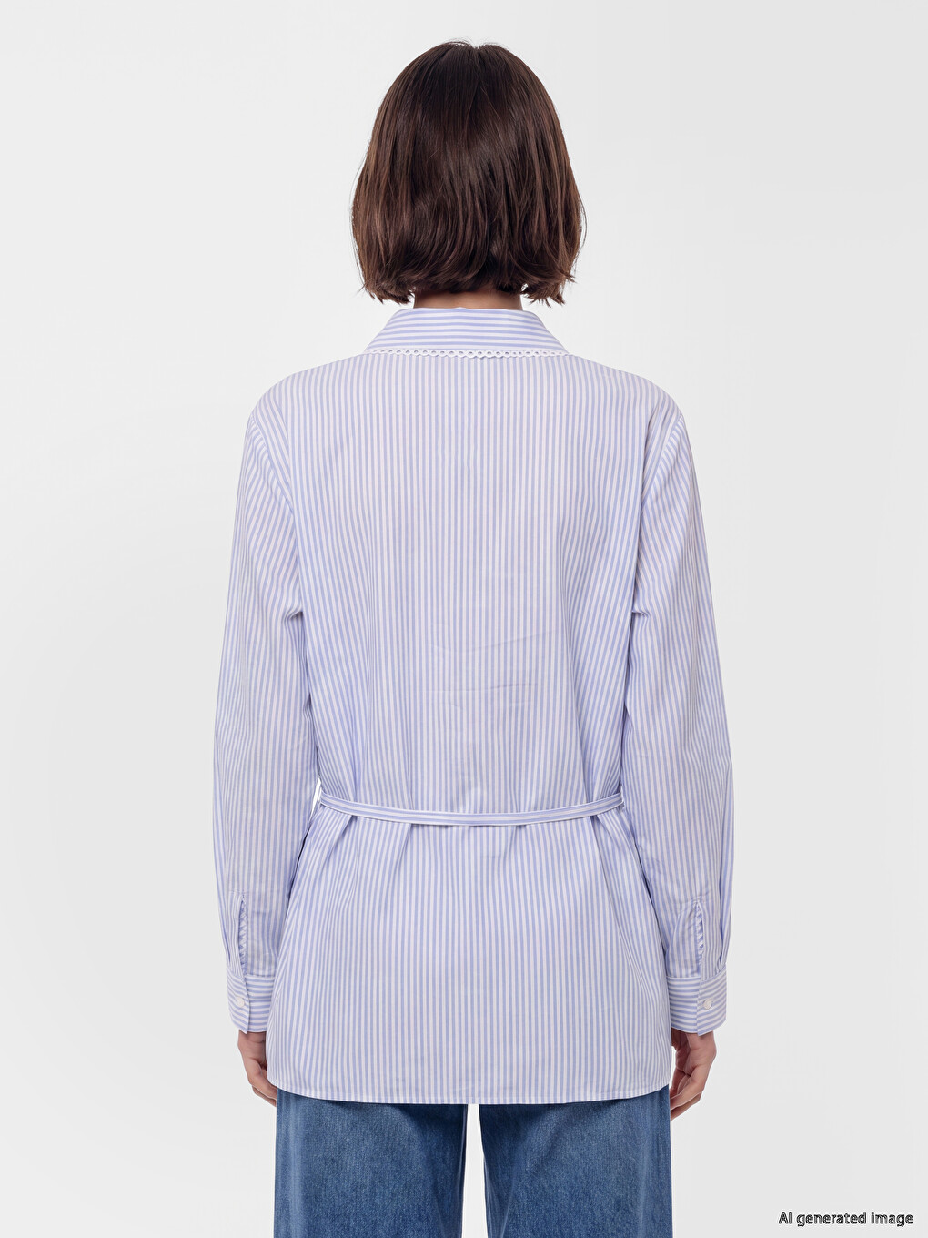 Striped Lace-up Women's Shirt Tunic-3