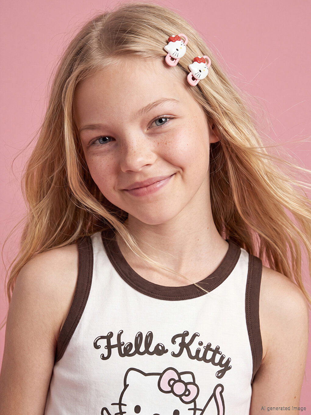 Ekru Bisiklet Yaka Hello Kitty Baskılı Kız Çocuk Atlet-1