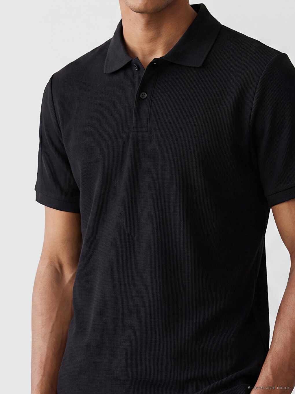 Siyah Polo Yaka Erkek Tişört-2