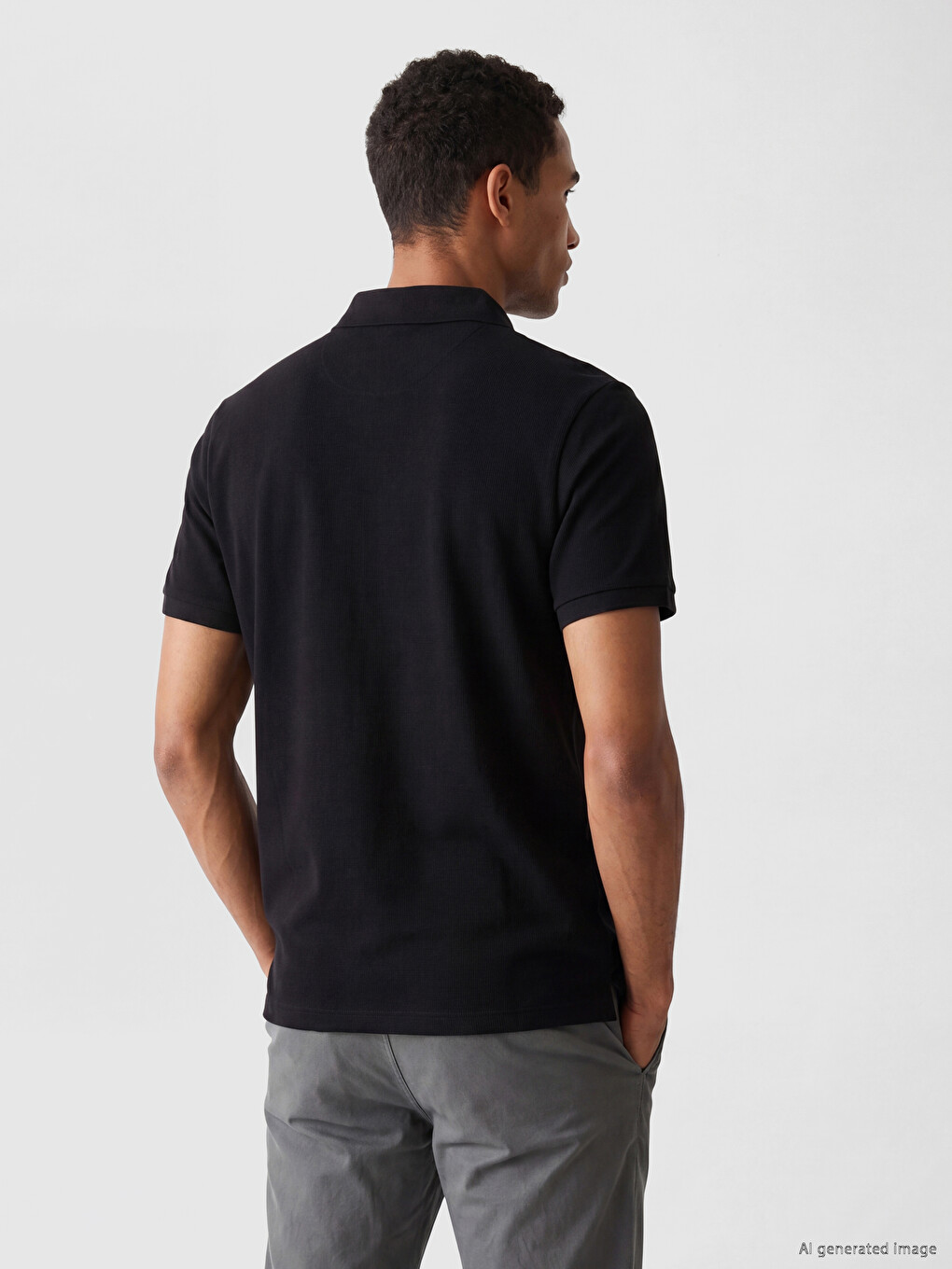Siyah Polo Yaka Erkek Tişört-3