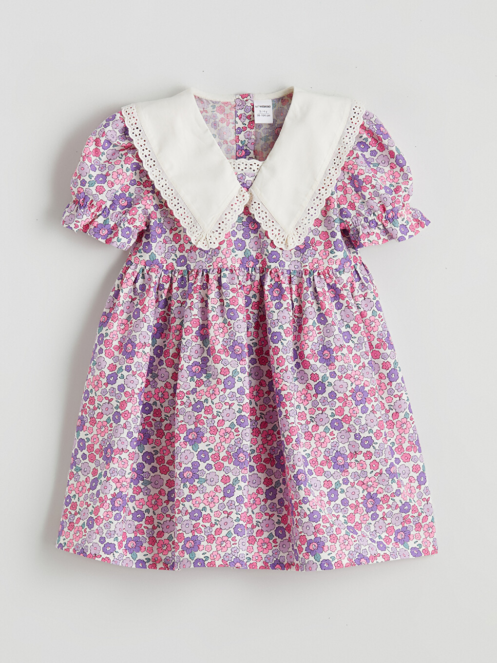 Peter Pan Collar Patterned Girls' Dress-1
