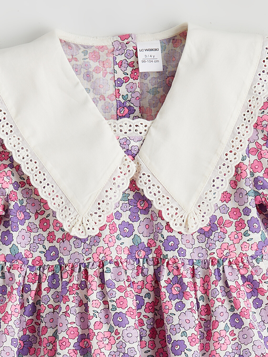 Peter Pan Collar Patterned Girls' Dress-2
