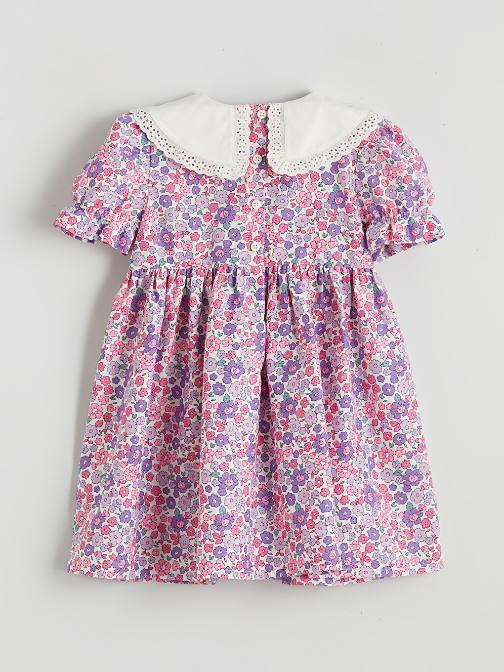 Peter Pan Collar Patterned Girls' Dress-3