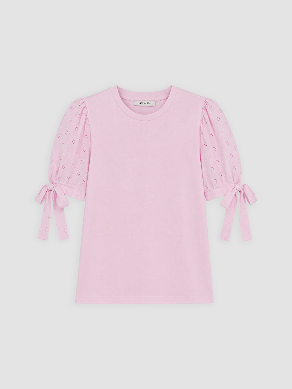 Pembe Brode Kollu Bağcık Detaylı Bluz-2