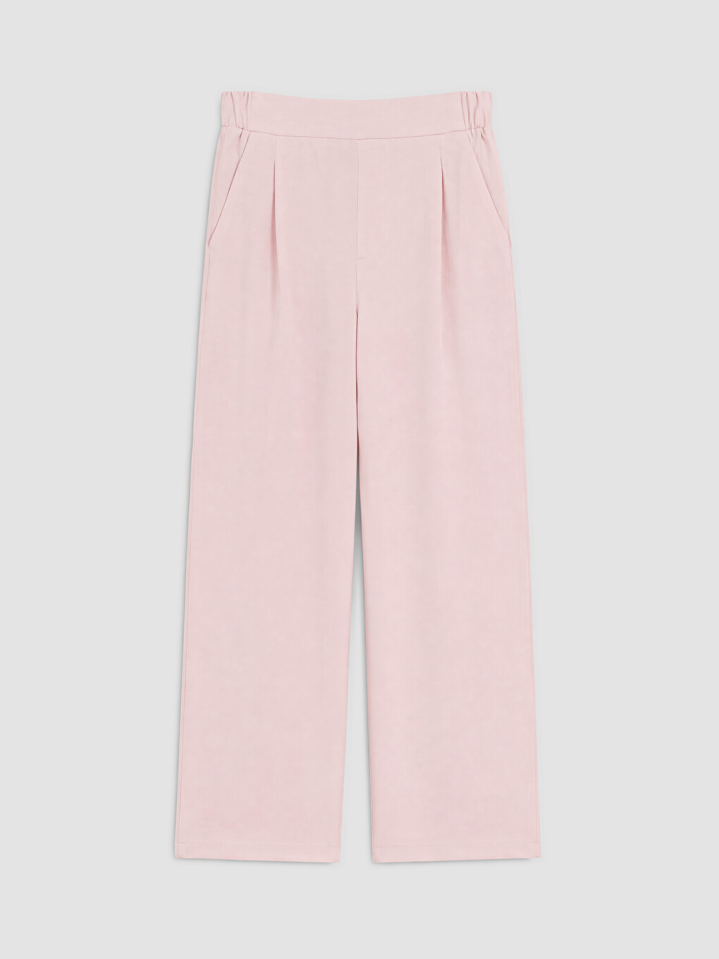 Pembe Keten Karışımlı Pileli Kadın Pantolon