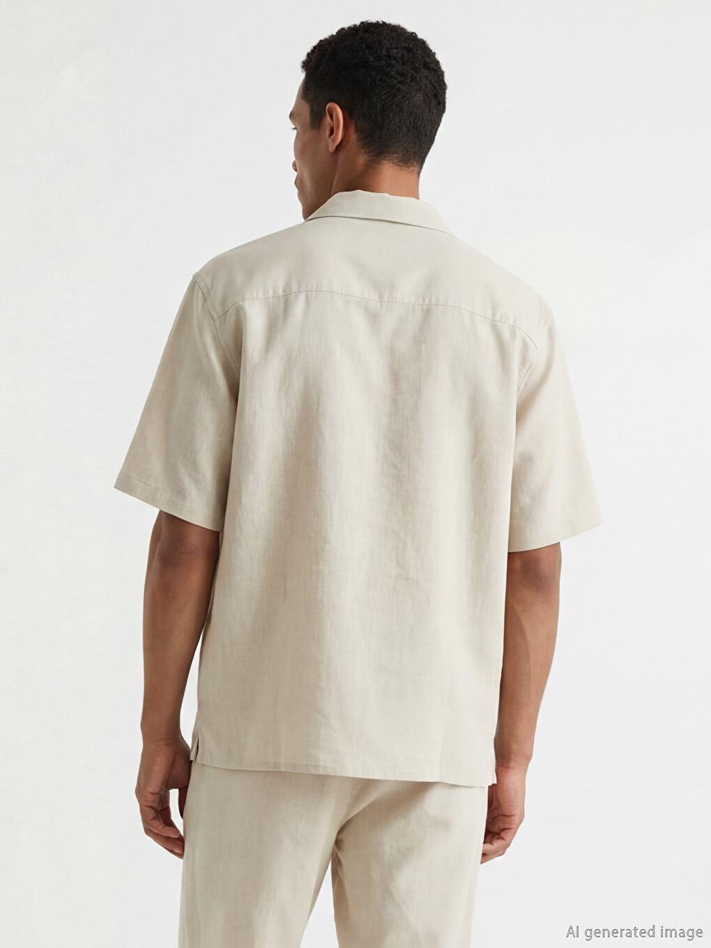 Bej Regular Fit Keten Görünümlü Erkek Gömlek-3