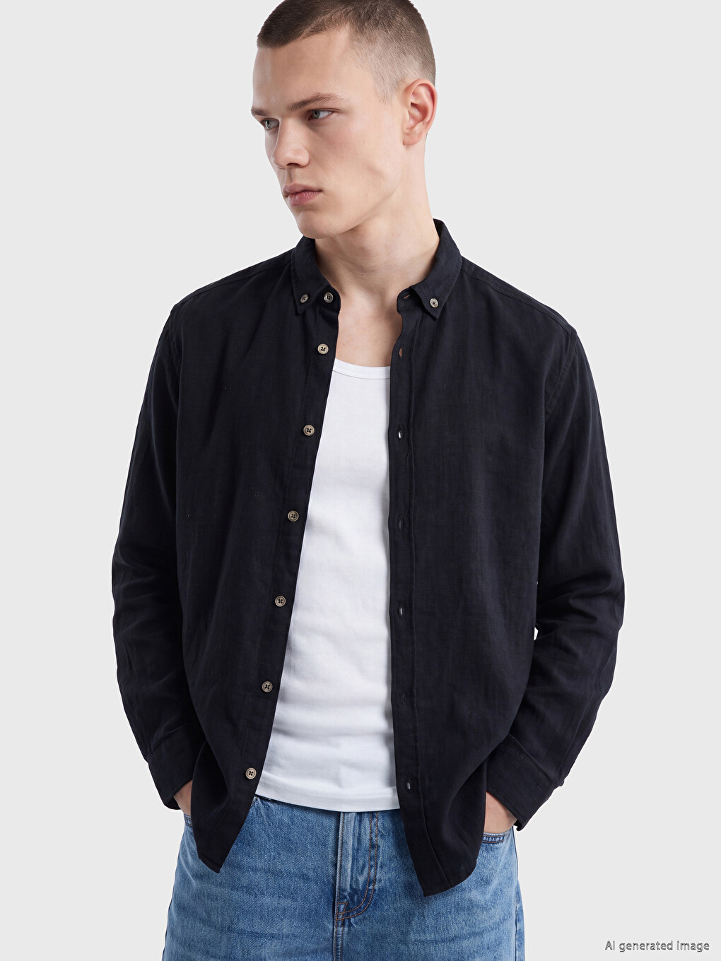 Siyah Regular Fit Erkek Dokulu Gömlek
