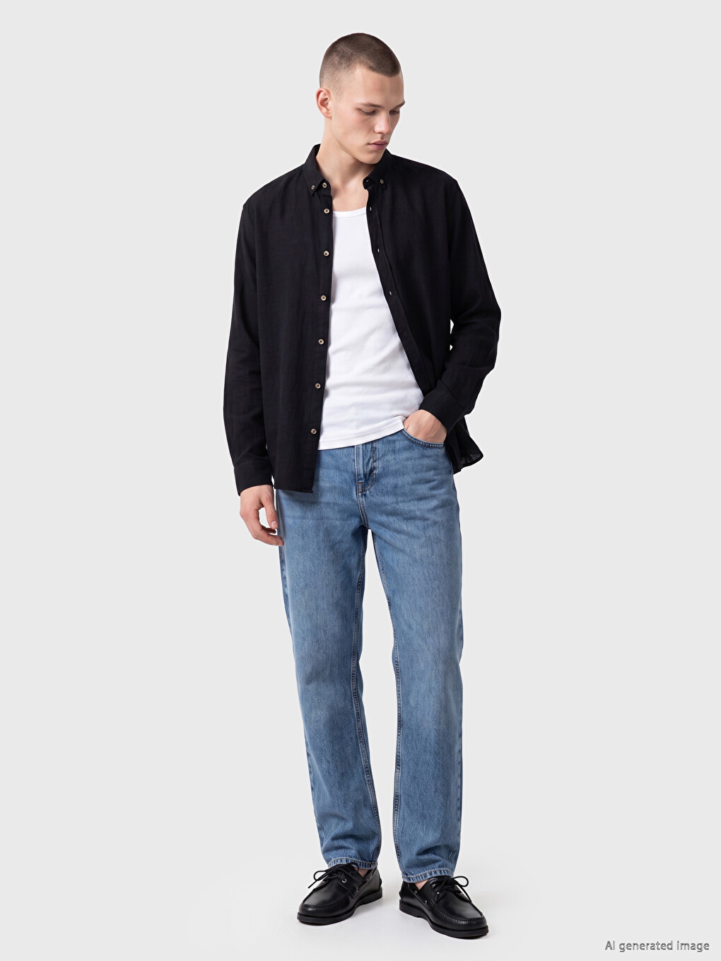 Siyah Regular Fit Erkek Dokulu Gömlek-1