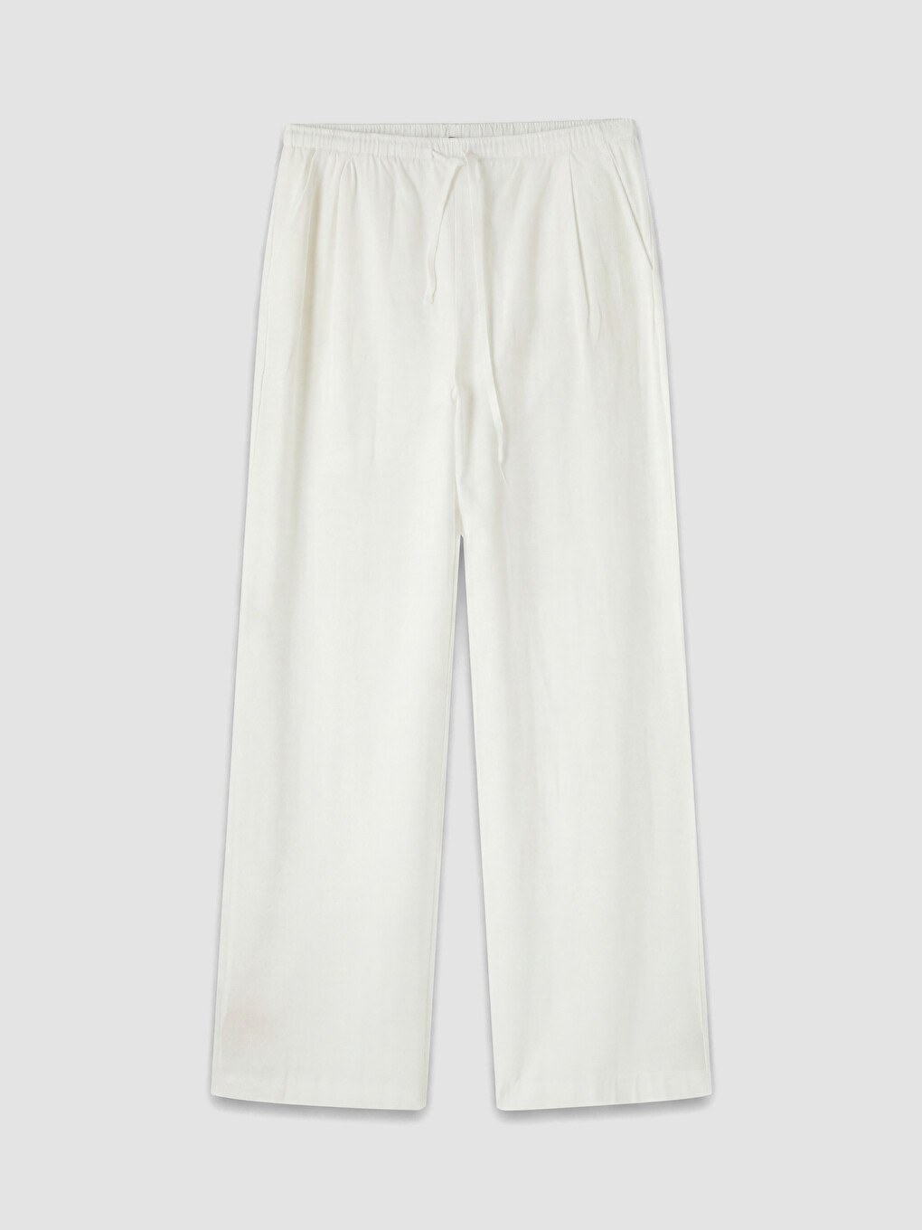 Beyaz Beli Lastikli Kadın Pantolon-4
