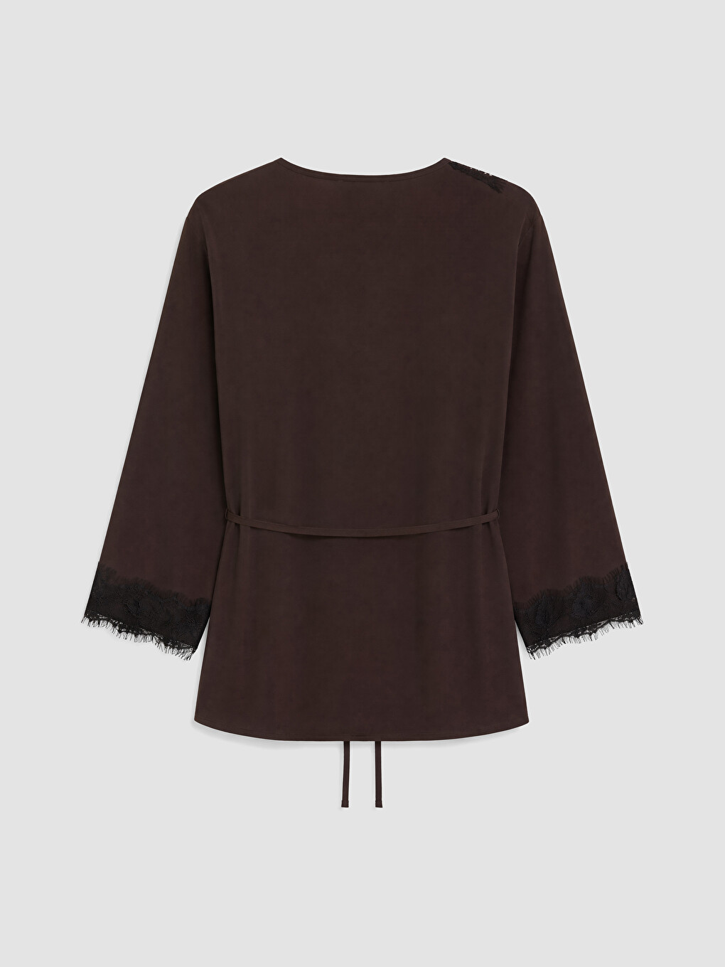 Kahverengi Dantel Detaylı Modal Karışımlı Kadın Kimono-6