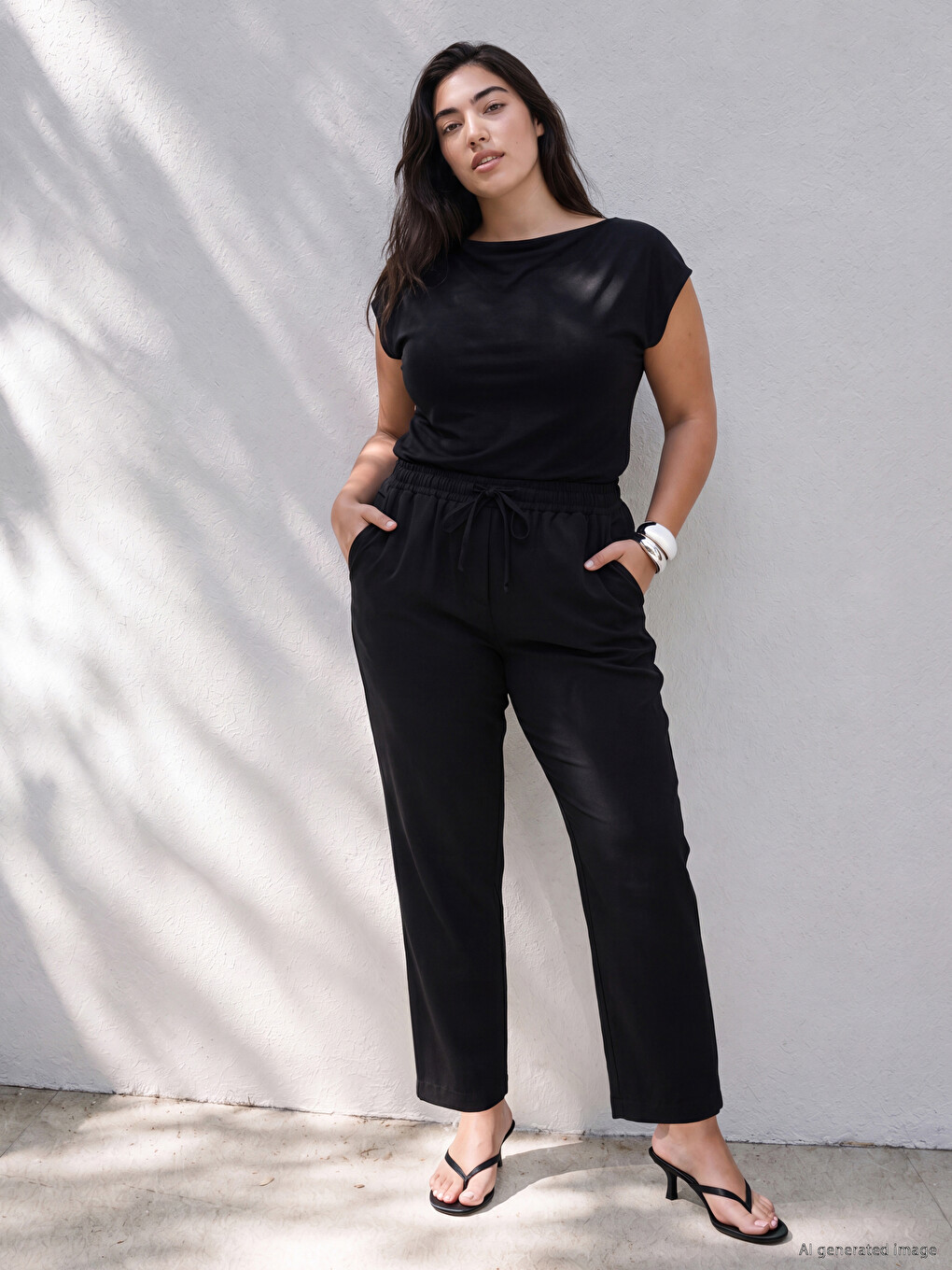 Siyah Beli Lastikli Kadın Pantolon-2