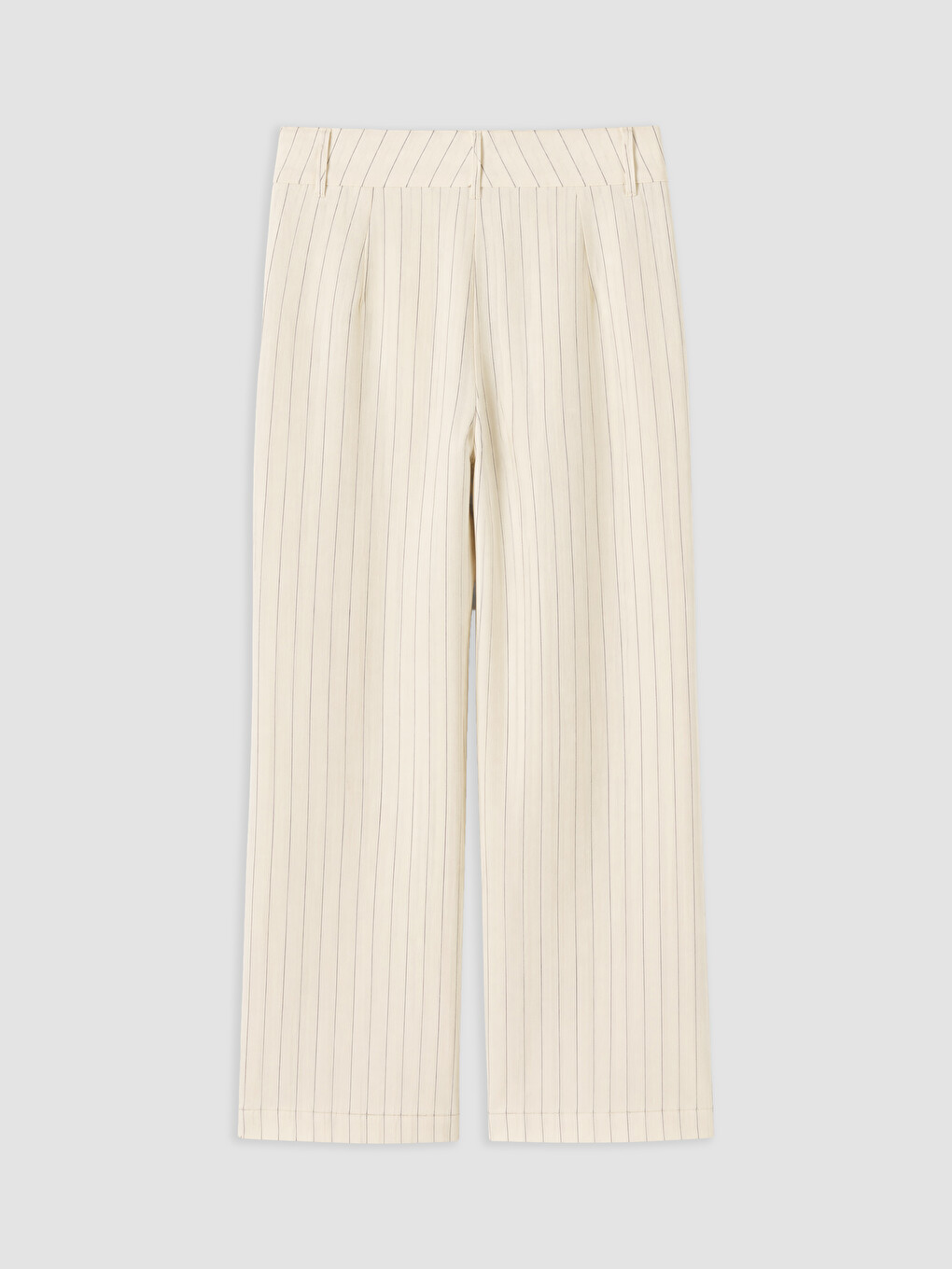 Bej Loose Fit Çizgili Geniş Paça Kadın Pantolon-1