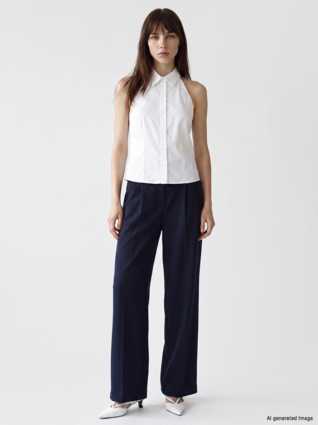 Shirt Collar Halter Cut 100% Cotton Blouse-1