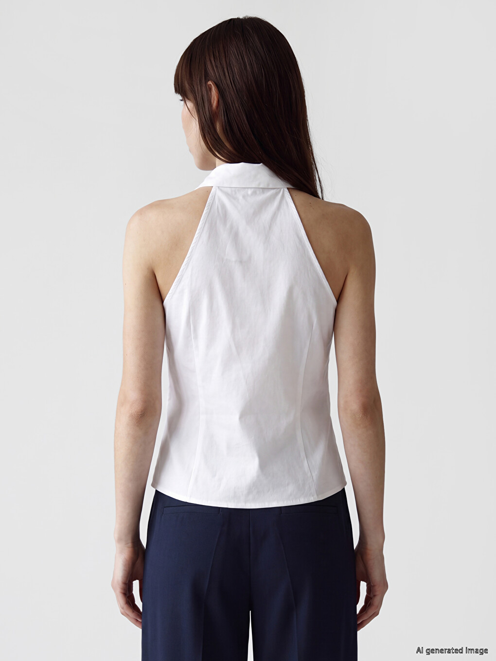 Shirt Collar Halter Cut 100% Cotton Blouse-3