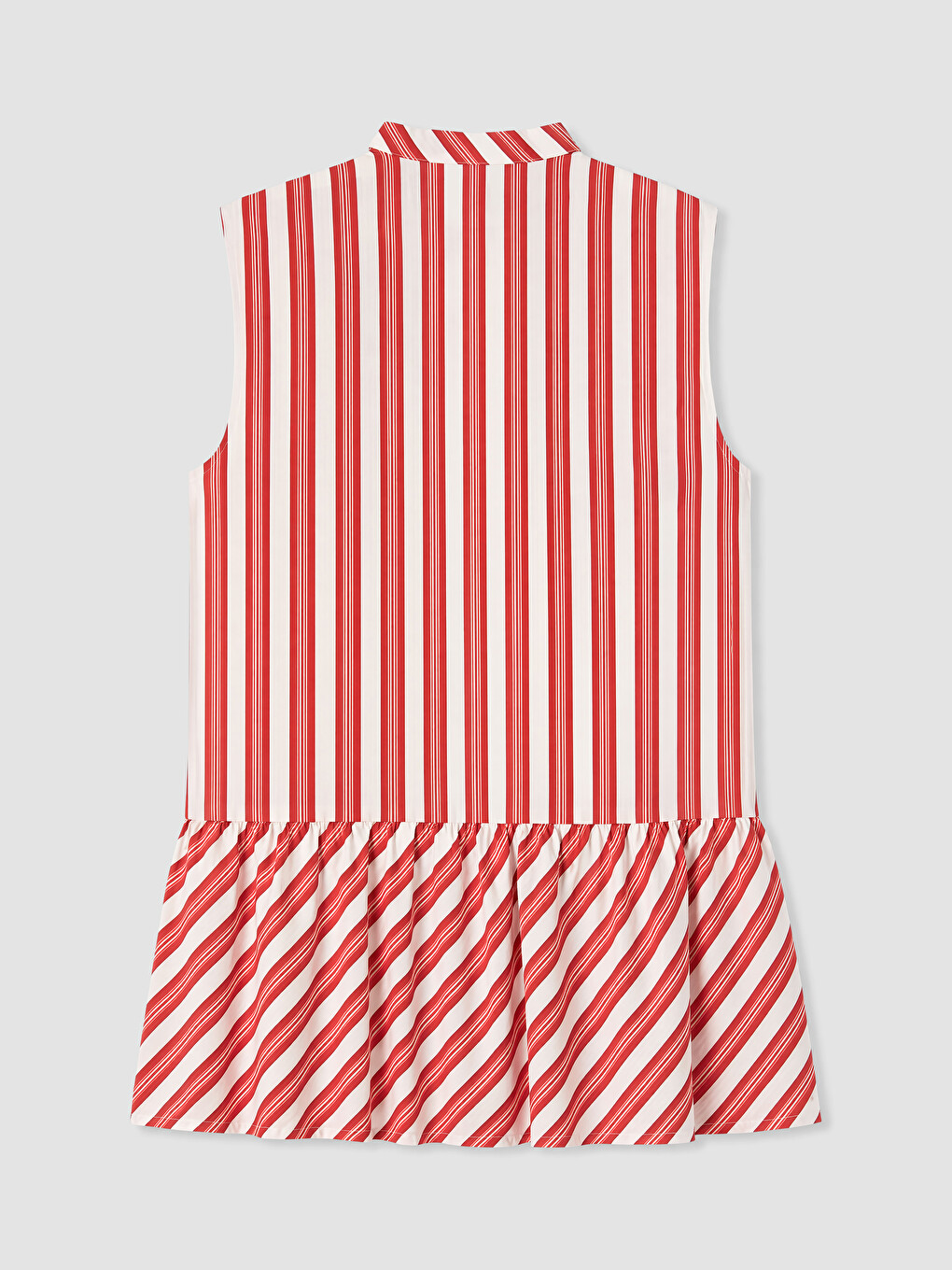 Kırmızı Hakim Yaka Çizgili Peplum Bluz-6