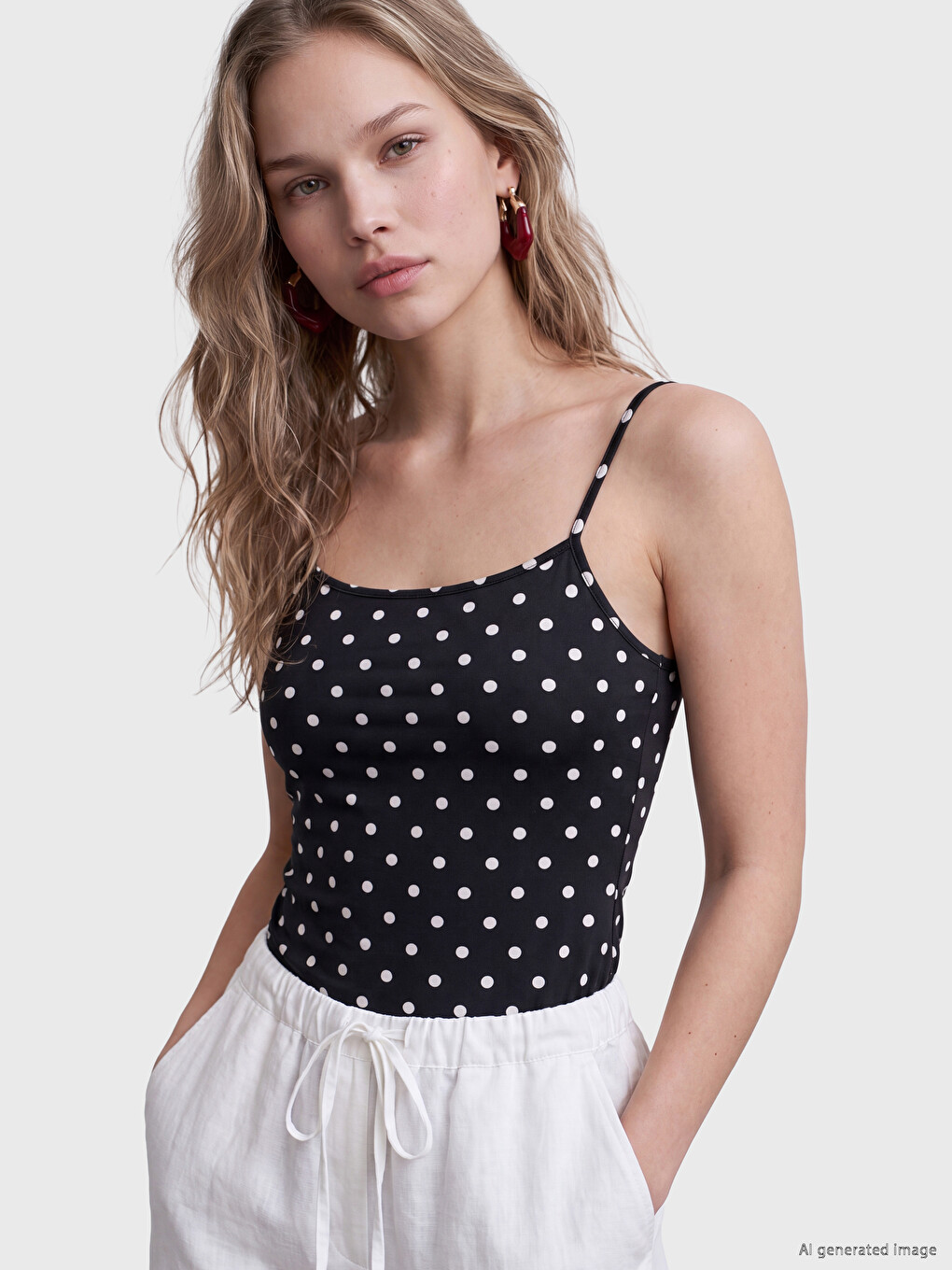 Square Neck Polka Dot Strappy Women's Tank Top