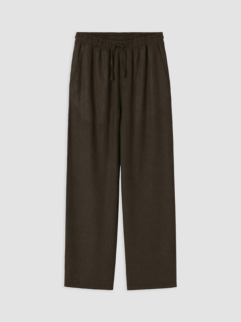 Kahverengi Relax Fit Keten Karışımlı Erkek Pantolon-4