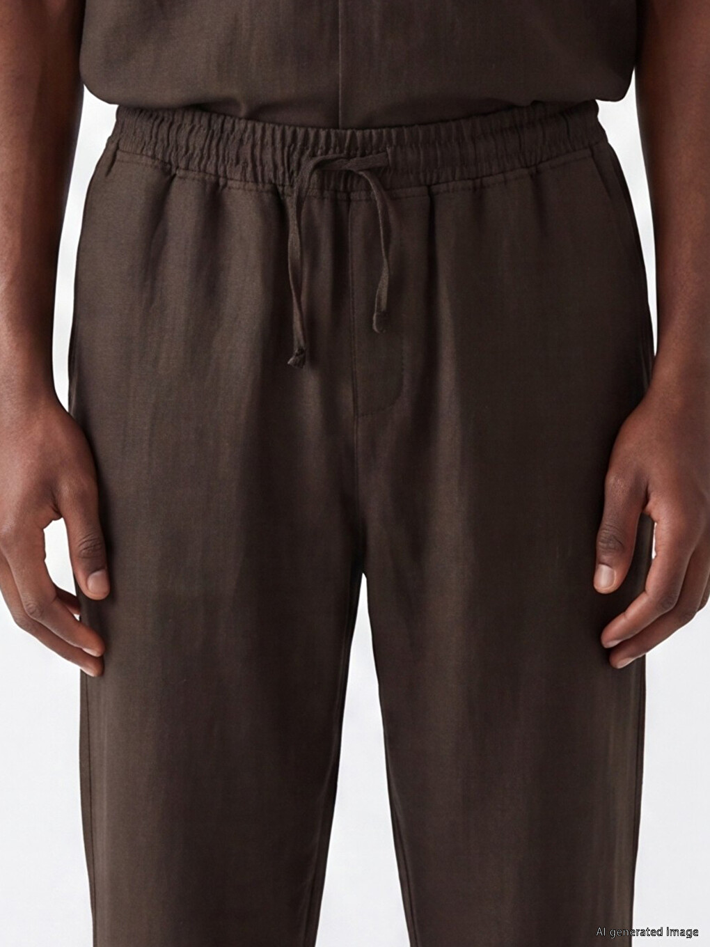 Kahverengi Relax Fit Keten Karışımlı Erkek Pantolon-2