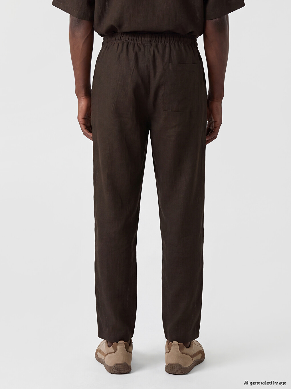 Kahverengi Relax Fit Keten Karışımlı Erkek Pantolon-3