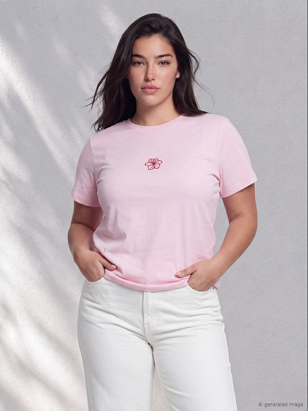 Flower Embroidered 100% Cotton Women's T-shirt