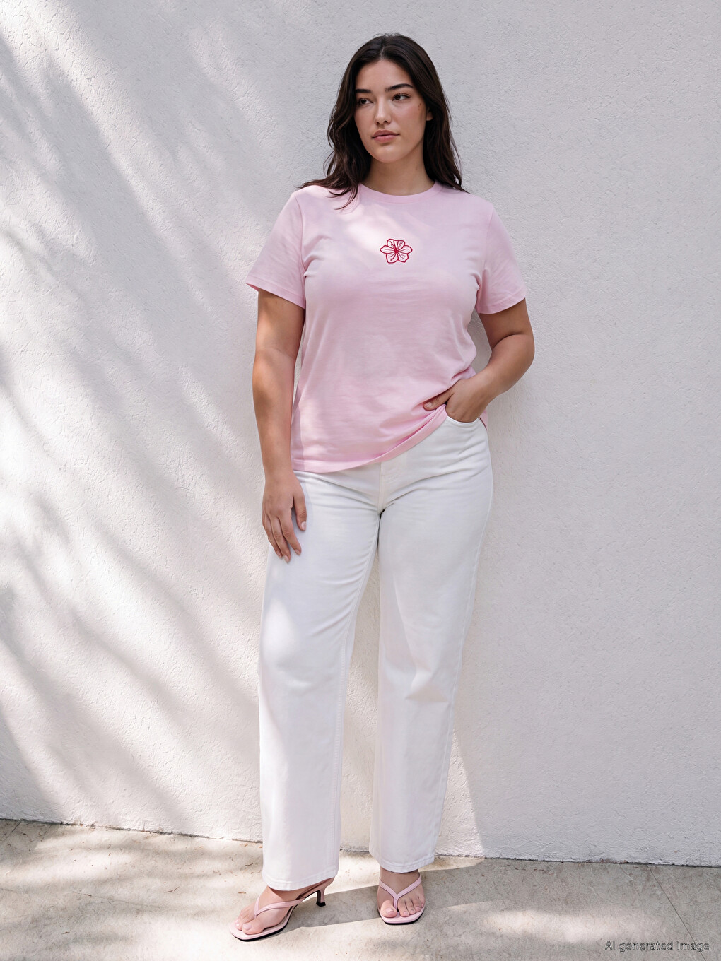 Flower Embroidered 100% Cotton Women's T-shirt-1