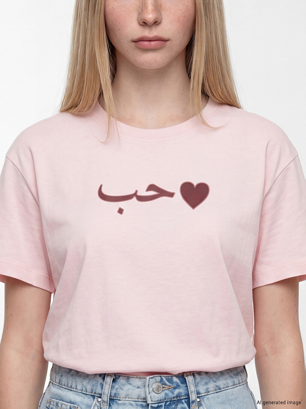Pembe Baskılı %100 Pamuklu Kadın Tişört-2