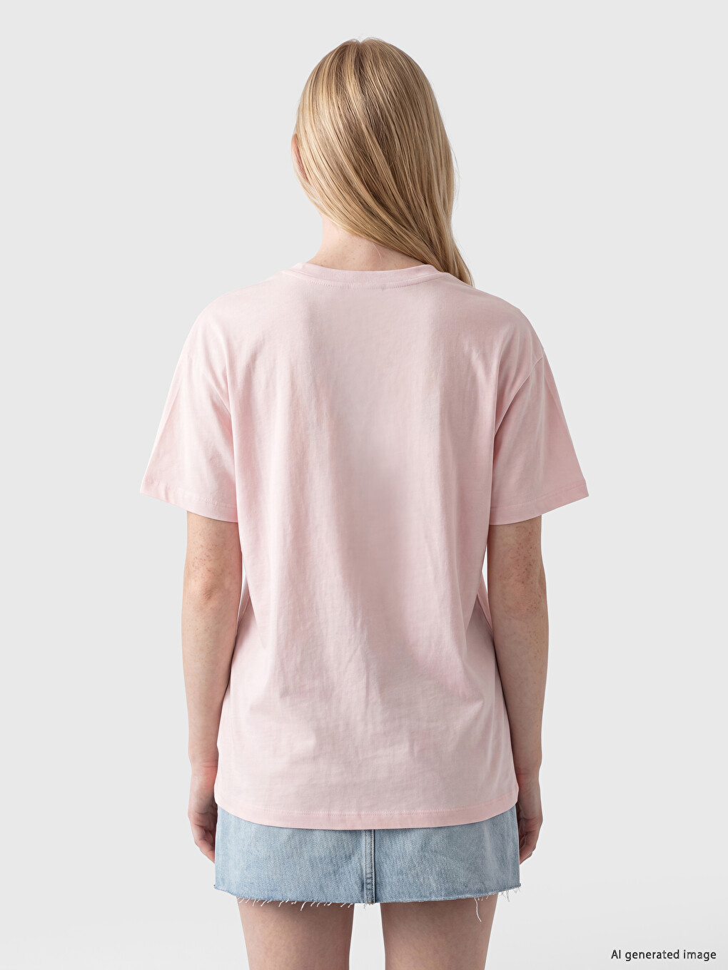 Pembe Baskılı %100 Pamuklu Kadın Tişört-3