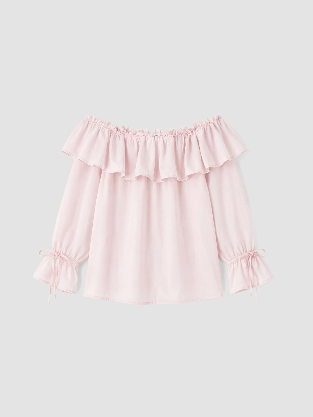 Pembe Kayık Yaka Fırfırlı Bluz