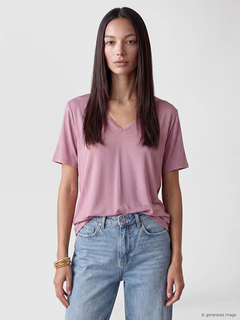 Tricou Basic Cu Decolteu În V Pentru Femei