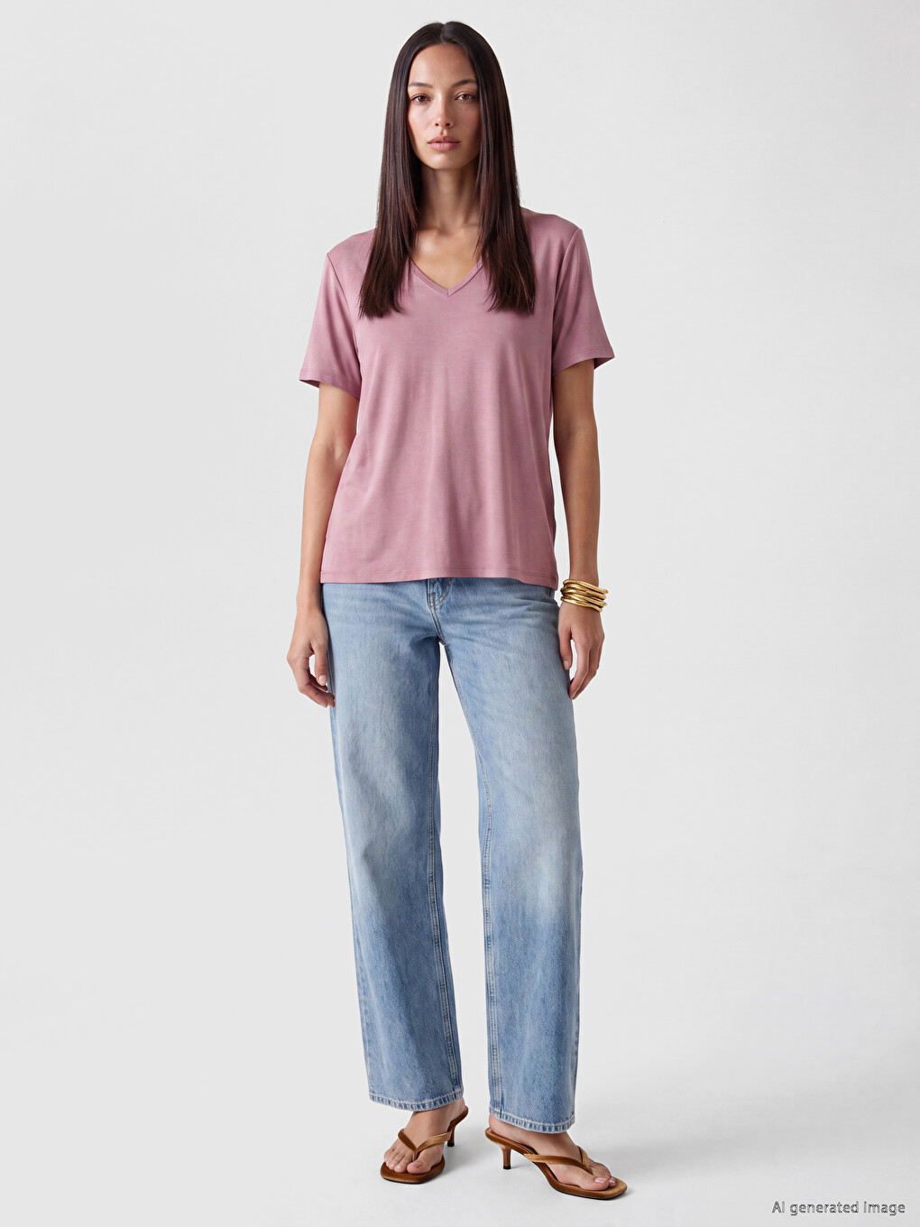 Tricou Basic Cu Decolteu În V Pentru Femei-1