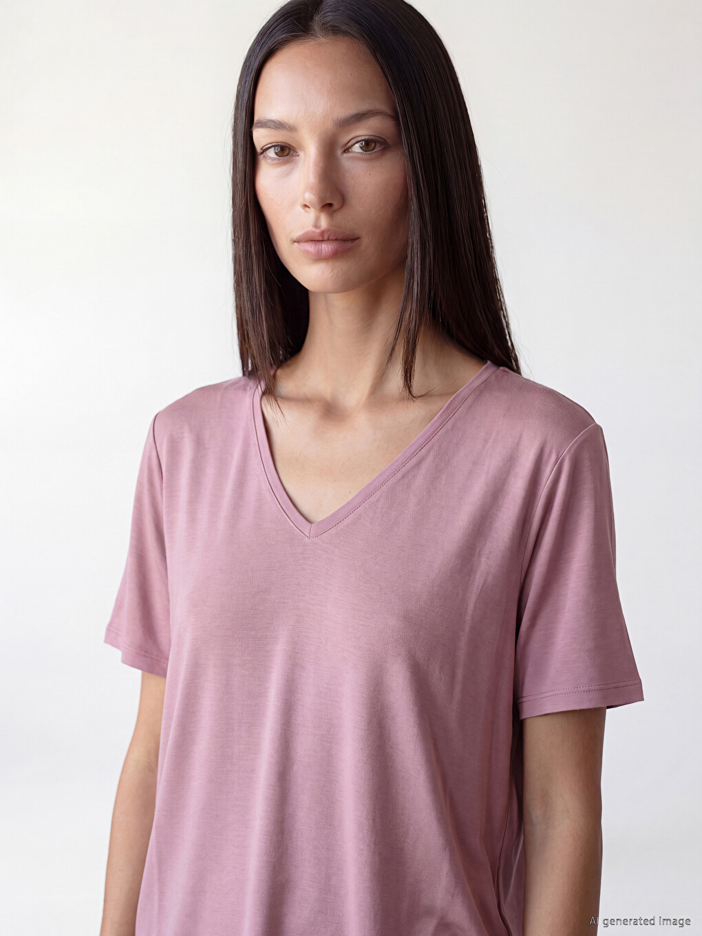 Tricou Basic Cu Decolteu În V Pentru Femei-2