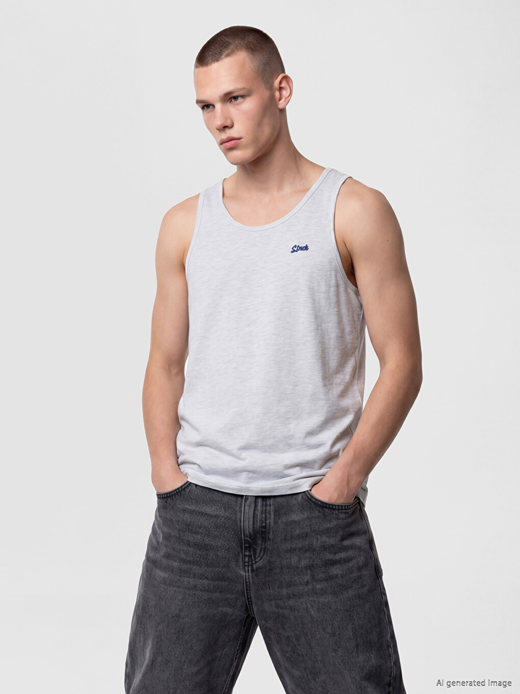 Crew Neck Embroidered Men's Sleeveless T-Shirt