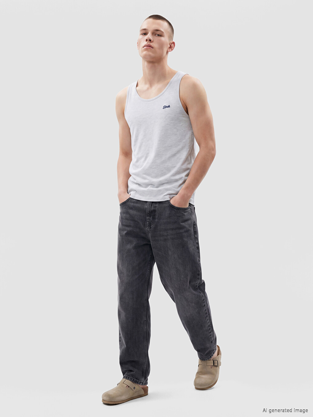 Crew Neck Embroidered Men's Sleeveless T-Shirt-1