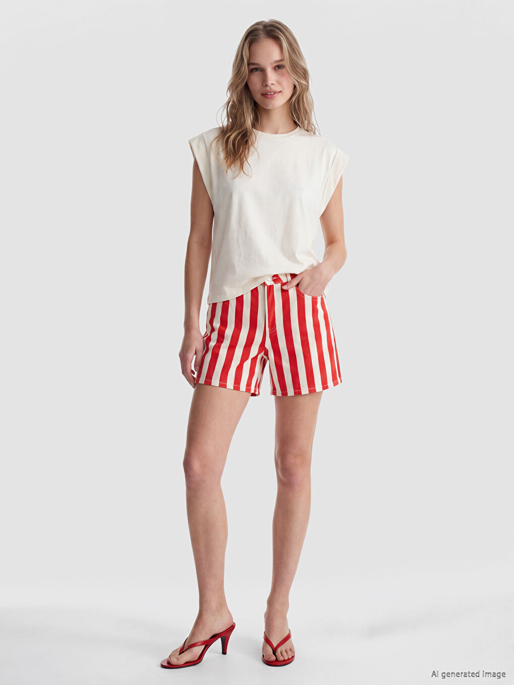 High Waisted Striped Women's Jean Shorts