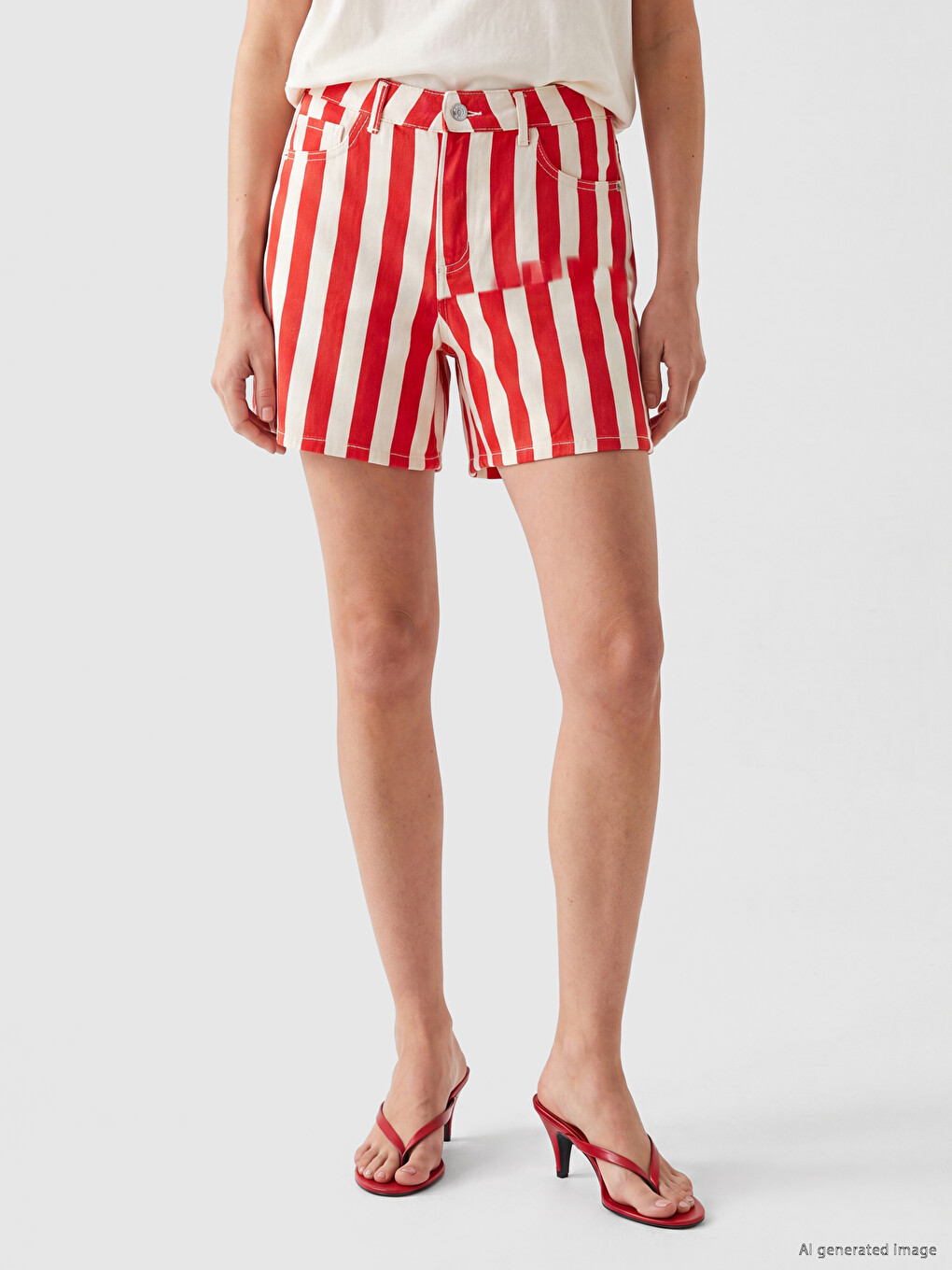 High Waisted Striped Women's Jean Shorts-1