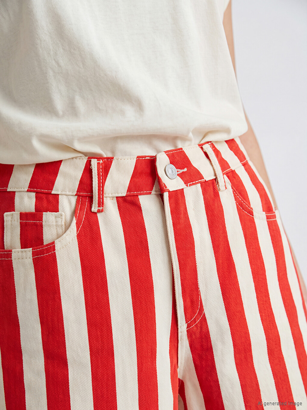 High Waisted Striped Women's Jean Shorts-2