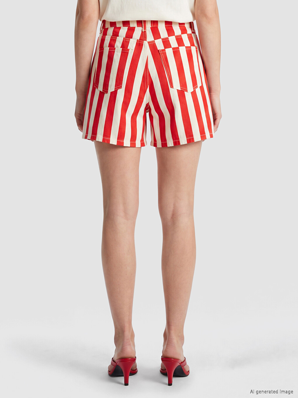 High Waisted Striped Women's Jean Shorts-3