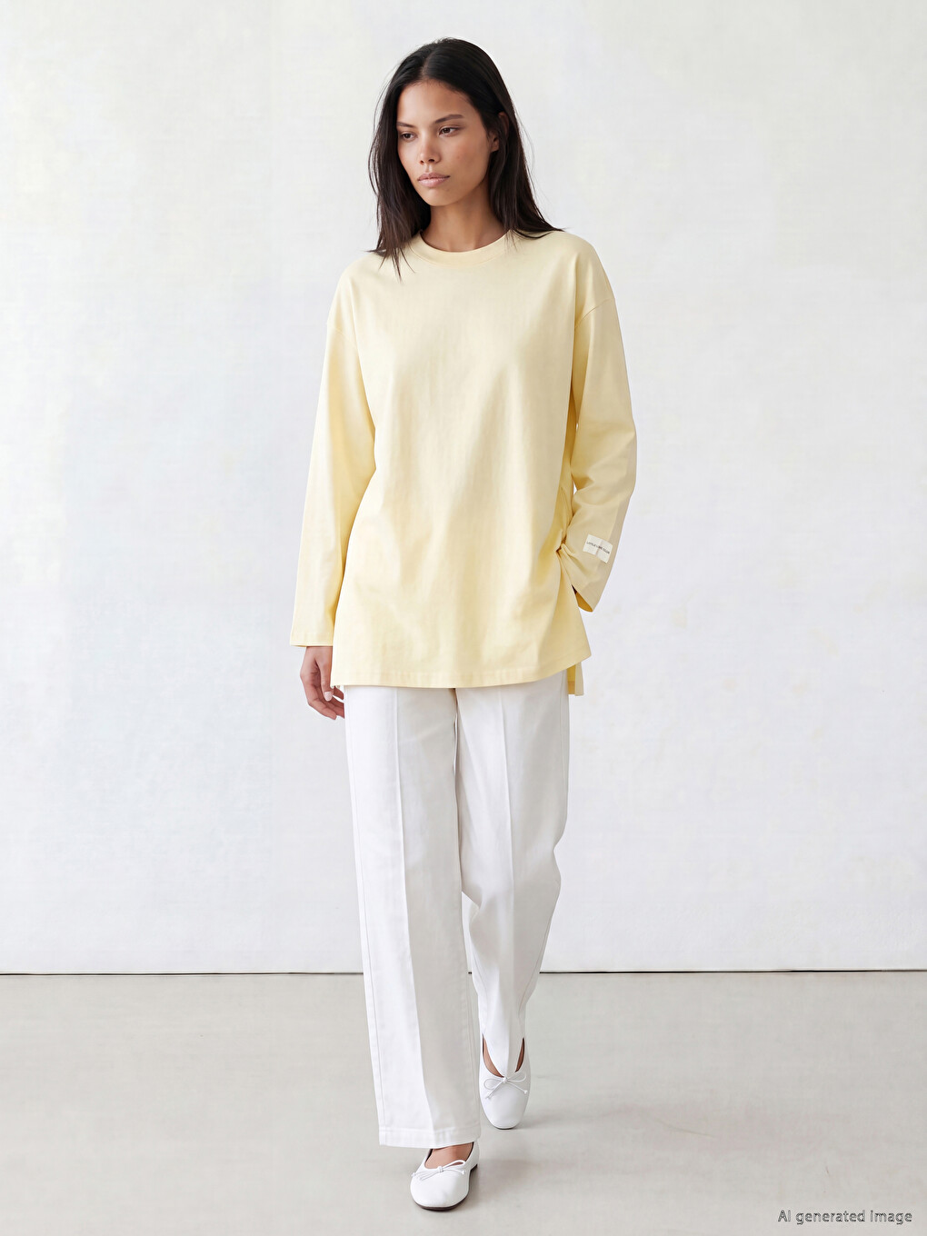 Sarı Bisiklet Yaka Kadın Sweatshirt Tunik-1