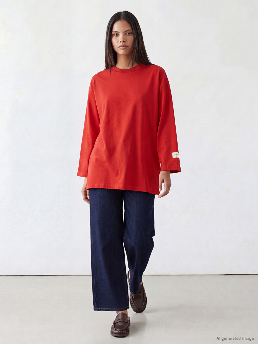 Kırmızı Bisiklet Yaka Kadın Sweatshirt Tunik-1