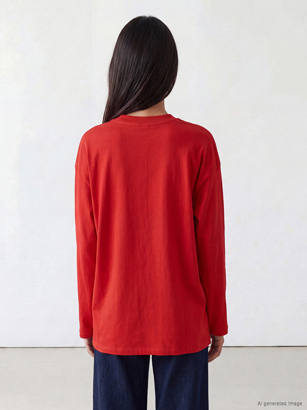 Kırmızı Bisiklet Yaka Kadın Sweatshirt Tunik-3