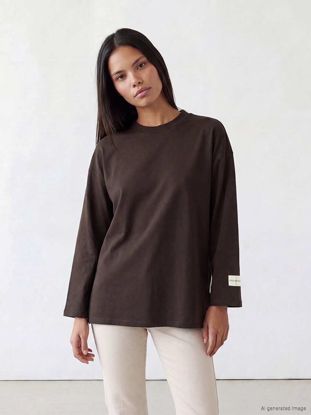 Kahverengi Bisiklet Yaka Kadın Sweatshirt Tunik