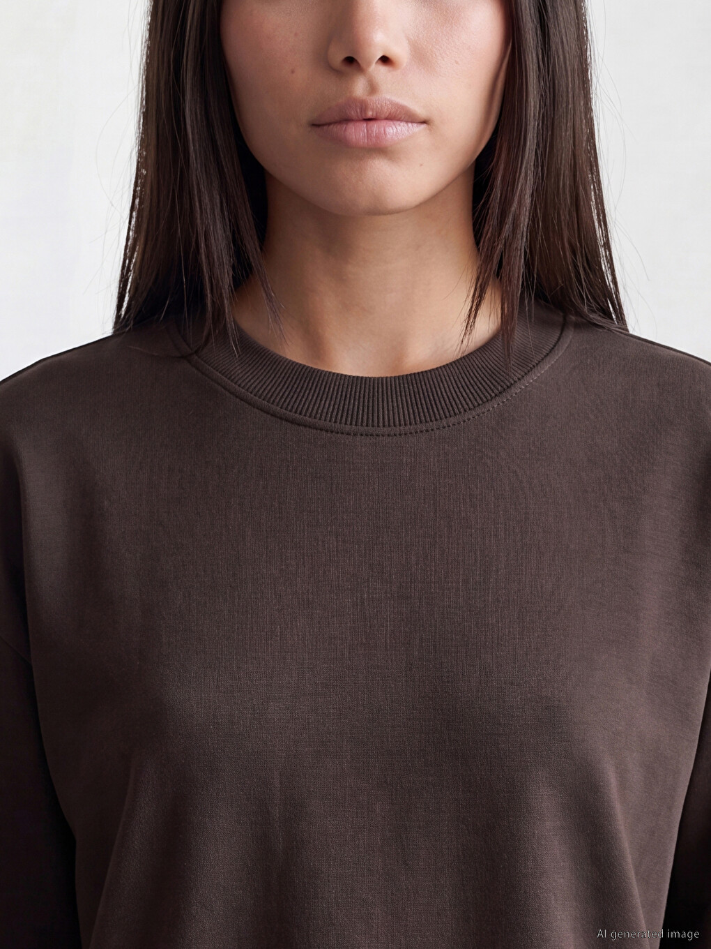 Kahverengi Bisiklet Yaka Kadın Sweatshirt Tunik-2