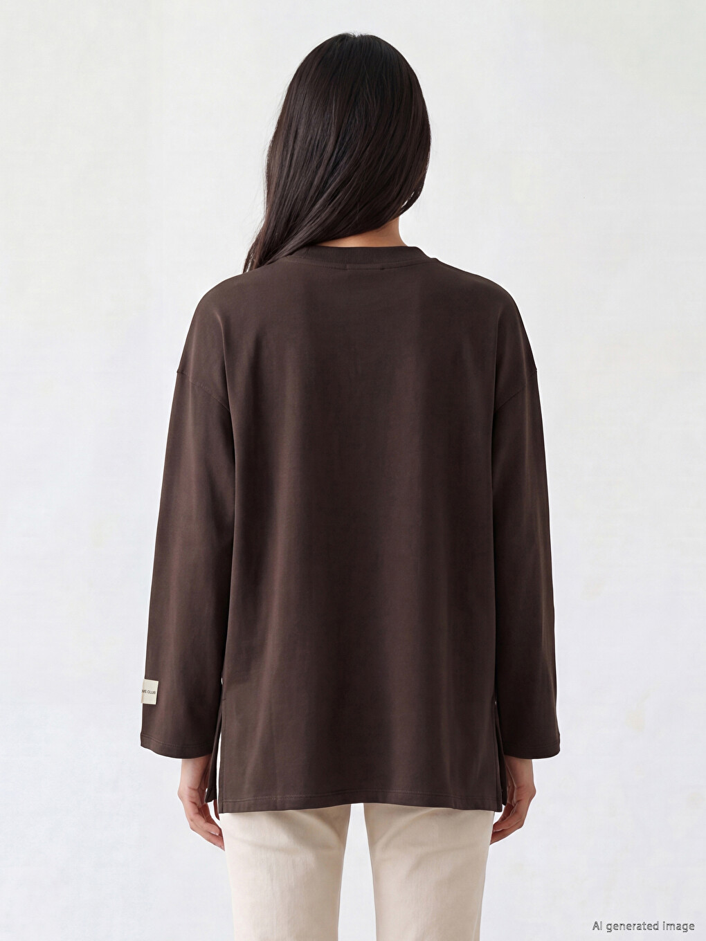 Kahverengi Bisiklet Yaka Kadın Sweatshirt Tunik-3