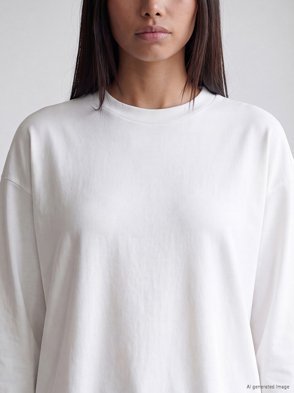 Beyaz Bisiklet Yaka Kadın Sweatshirt Tunik-2