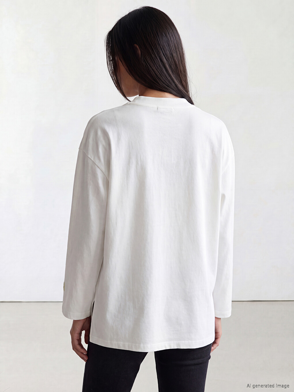 Beyaz Bisiklet Yaka Kadın Sweatshirt Tunik-3