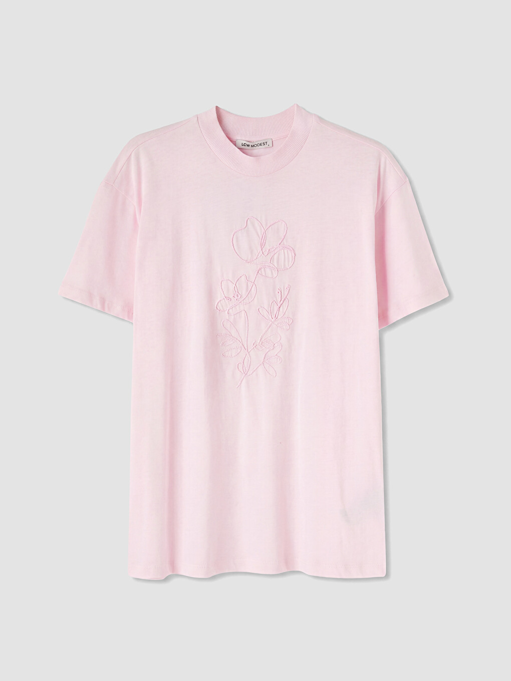 Pembe Nakışlı %100 Pamuklu Kadın Tişört
