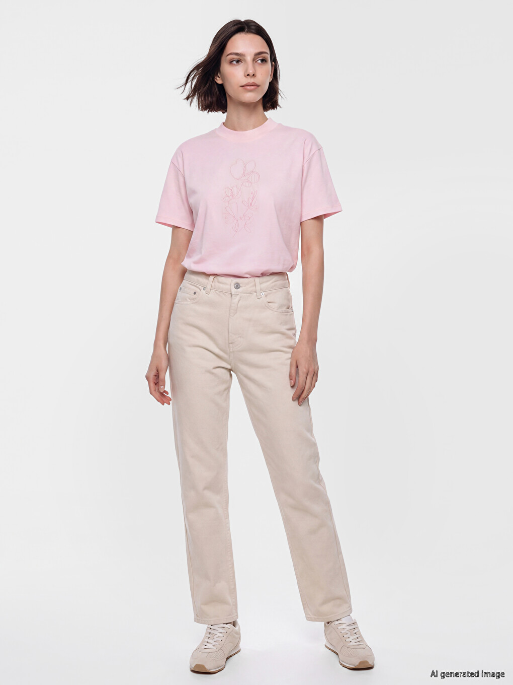 Embroidered 100% Cotton Women's T-shirt-1
